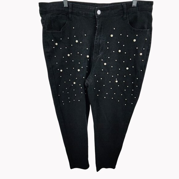 Shein Curve 3XL Womens Black Stretch Jeans With Pearl & Beaded Embellishments - Picture 1 of 8